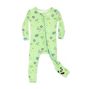 Bellabu Bear Soccer Bamboo Convertible Footie for Babies - Sports Theme One-Piece Romper