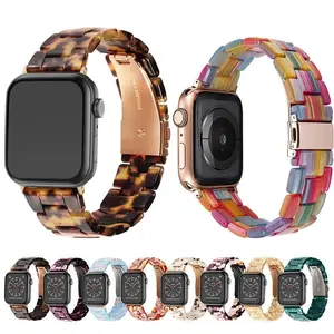 Transparent Ceramic Resin Band Compatible with Apple Watch All Series Lightweight Durable Stylish Clear Wristband with Purple-Marble Links & Stainless Steel Clasp