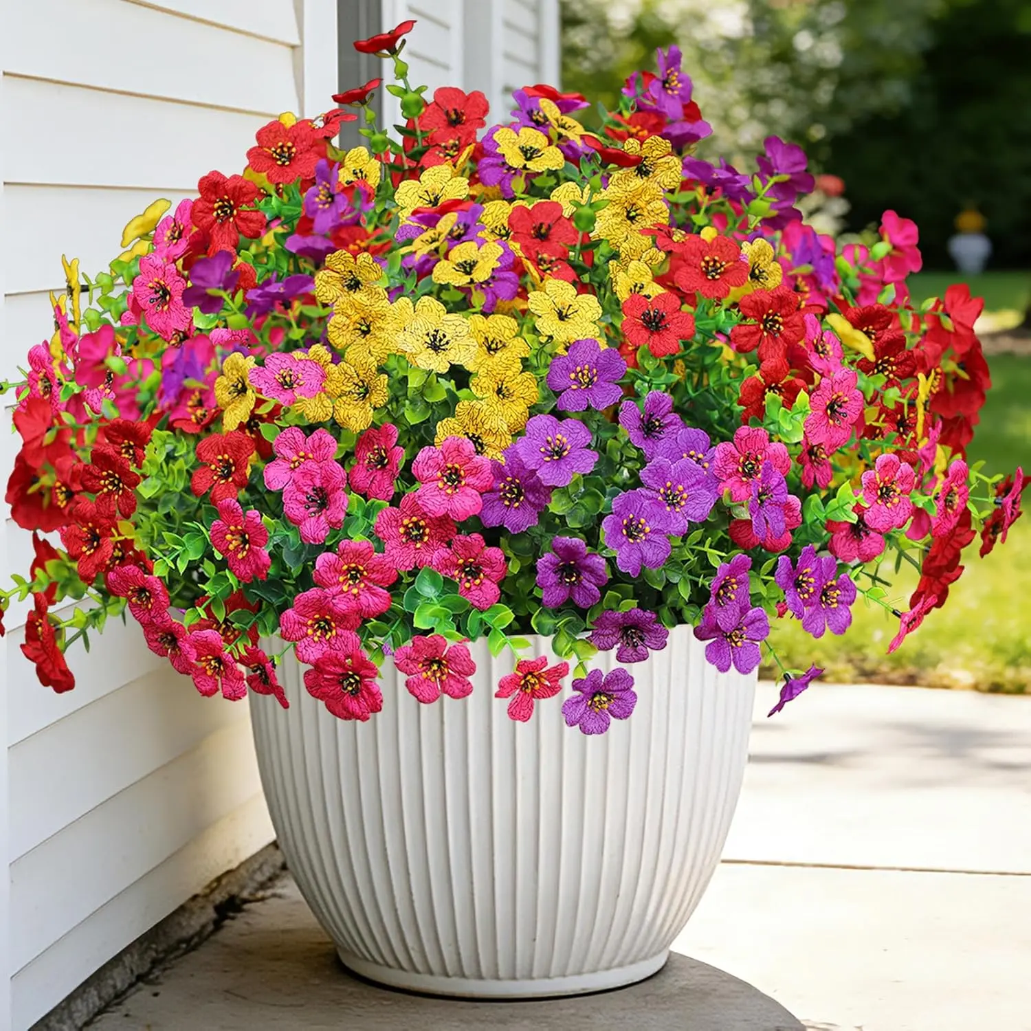 24PCS Decorative Bouquet Artificial Flowers, UV-Resistant Fake Silk Faux Plastic Plants, Garden Look Decor for Spring Summer Garden Porch Window Box Table Vase Home