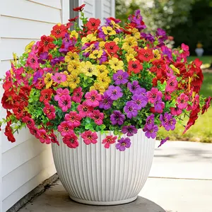 Decor 24 Bundles Artificial Flowers for Outdoors Fake Silk Flowers UV Resistant Faux Plastic Plants for Spring Summer Garden Porch Window Box Table Vase Home Indoor Outdoor Decoration, Mixed Color