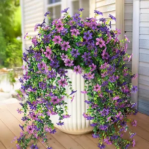4 Bundles Decorative Faux 6-Petal Violet Eucalyptus Orchid Cracked Vine Flowers, Purple + Lotus Color, Outdoor Hanging Basket Decor & Indoor Room Ornaments for Leisure & Outdoor Recreation