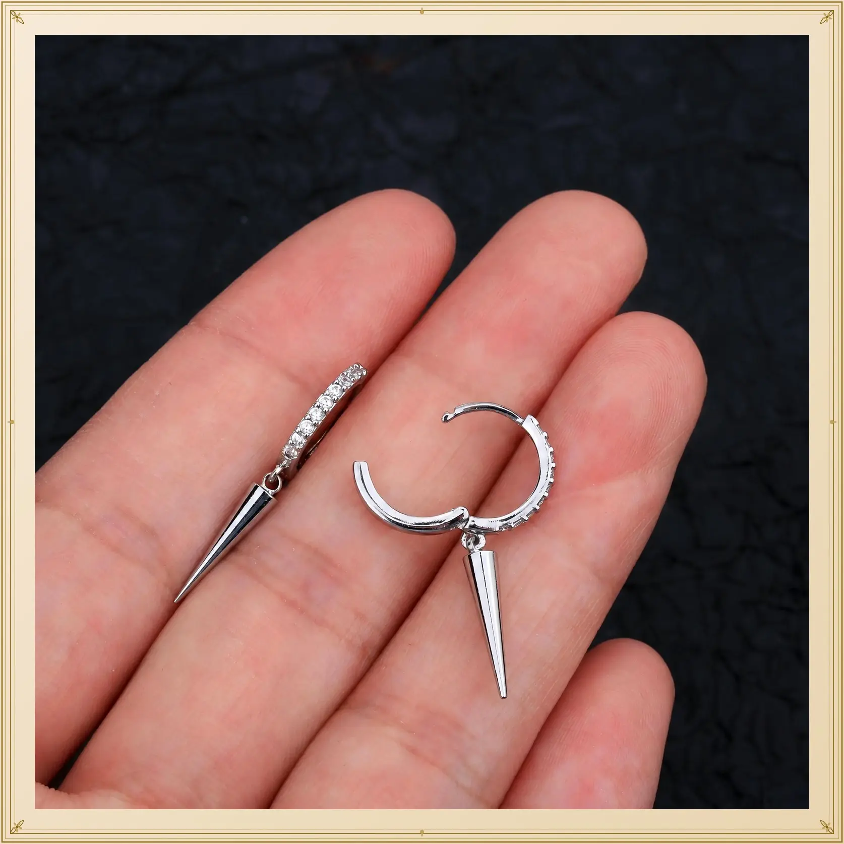 OUFER BODY JEWELRY 20G 2PCS CZ Rhinestone Silver Spike Dangle Earrings - 316L Stainless Steel Jewelry, Funky Unique Unisex Fashion Accessories, Accessories For Women, Jewelry For Women, Earring For Women