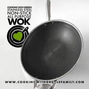Nonstick Stainless Steel Wok - 316 Steel with Honeycomb Pattern | Free Delivery | Cooking With Greens