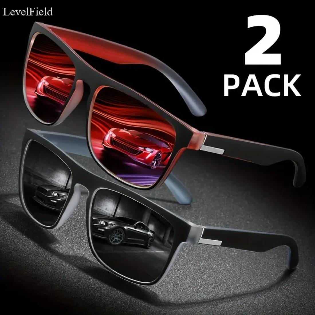 LevellField Retro Square Sunglasses for Men Women Colored Tinted Lens UV400 Classic Frame Lightweight Durable Fashion Eyewear for Driving Party Street Style Daily Wear 2 Pack