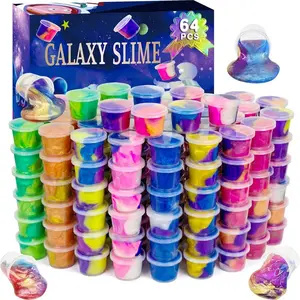 64 Packs Galaxy Putty Slime, Party Favor for Kids Girls & Boys, Adults, Non Sticky, Unscented，Stress & Anxiety Relief, Wet, Super Soft Sludge Toy