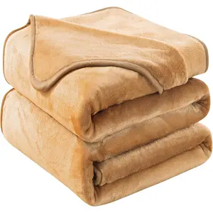 Queen Size Warm Fuzzy Microplush Lightweight Thermal Blankets for Couch Sofa,90x90 Inches,Camel