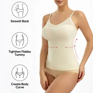 Seamless Sculpting Cami Tank Top for Women - Adjustable Spaghetti Strap Shaper - Light Compression Tummy Control Tight Underwear Top