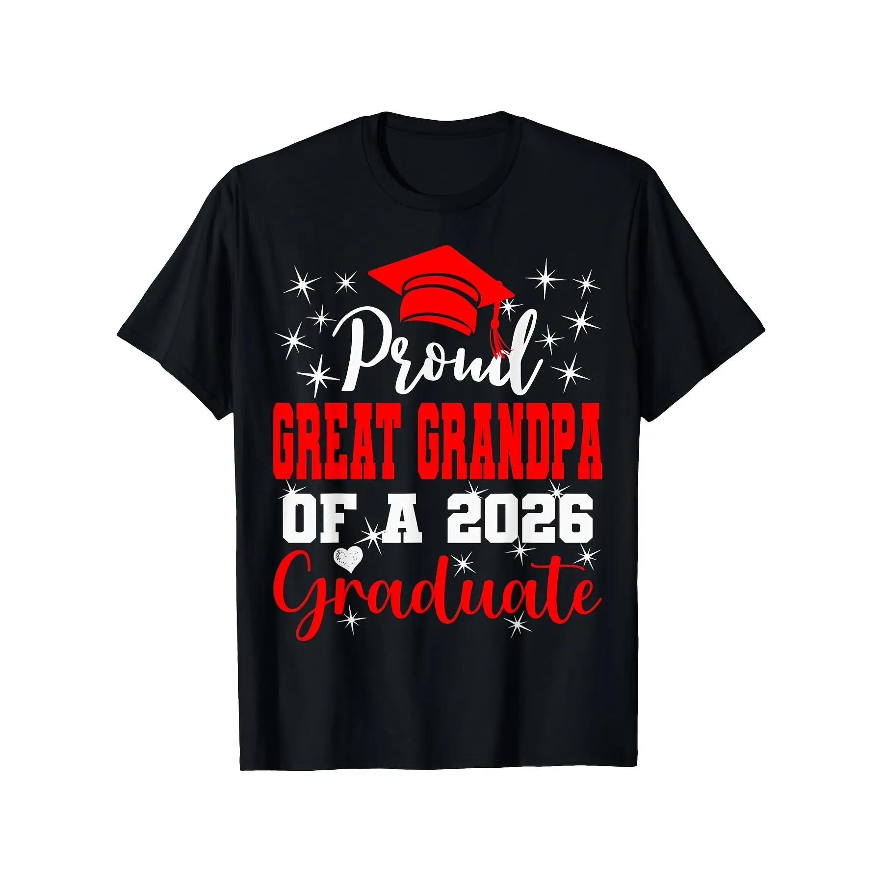 Men's 2026 Graduate Great Grandpa Graphic Tee - Vintage Casual Top, Diploma Cap & Stars Design, Black & Red Loose-Fit Graduation Party Apparel, Perfect for Christmas Gift