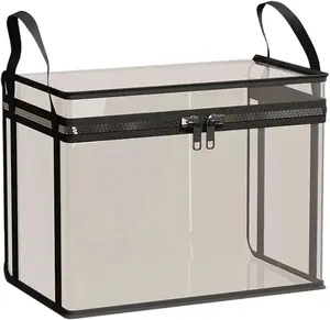 Large Clear Thick Plastic Storage Box with Hinged Lid, Heavy-Duty Durable High Capacity Organizer, Perfect for Home, Camping, Travel, Attic and Moving (Black-L)