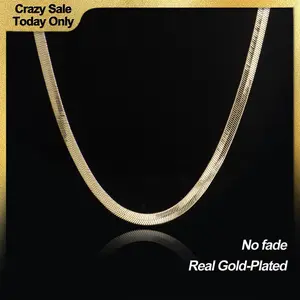 Holylegend 14K Real Gold Plated Herringbone Chain Necklace for Men, Flat Snake Design, Smooth Shine tiktokshopspringglowup