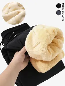 Men's Regular-Fit Plain Drawstring-Waist Thermal-Lined Jogger Pants, Casual Warm Waterproof Trousers with Zipper Pocket for Daily Wear, Men's Bottoms for Winter