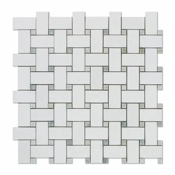 Thassos White & Green Marble Basketweave 12x12 Polished/Honed Mosaic Tile Sample