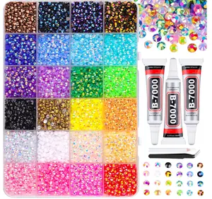 34000Pcs Resin Jelly Rhinestones for Bedazzling, Multicolor 3mm Flatback Gems for Diamond Art, Bedazzler Kit with 3Pcs 10ml B7000 Jewelry Glue for Bedazzle Thing Crafting Book Nail Art