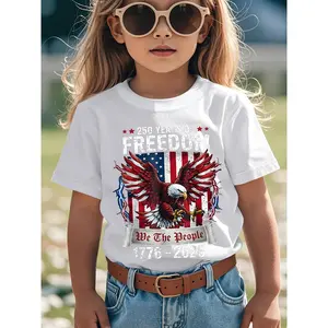 Boys' 250 Years of Freedom 1776-2026 Patriotic Bald Eagle USA Flag T-Shirt - Retro Kids' Short Sleeve Shirt with 250 Years Eagle, Birthday Gift for Boys, 4th of & National Holidays (1776-2026) Suitable for Boys and Girls, Hand Washable