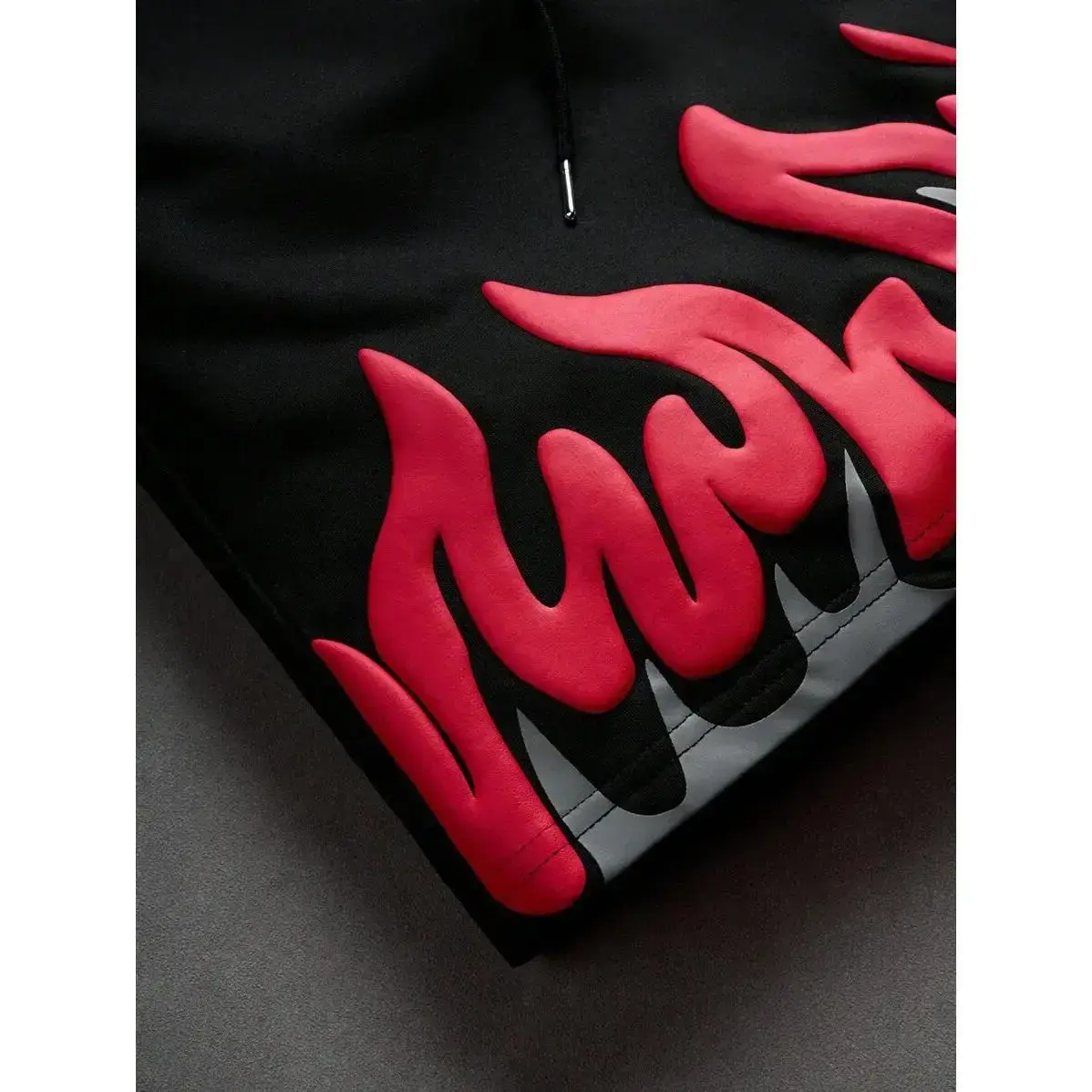 Men's Casual Summer Flame & Letter Print Shorts, Black Graphic Shorts, Red Flame Shorts, Back To School Men's Casual Summer Flame & Letter Print Shorts, Black Graphic Shorts, Red Flame Shorts, Back To School