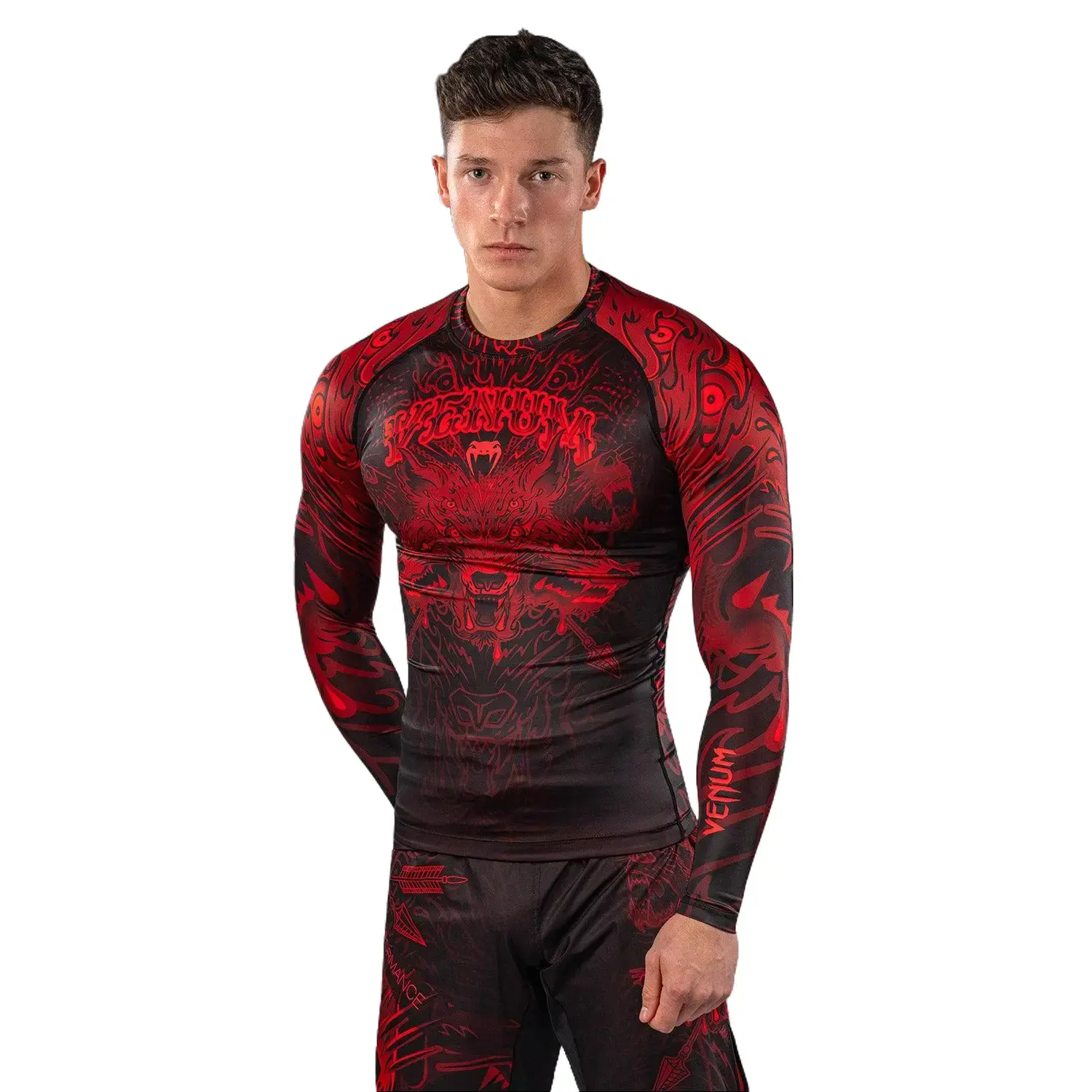 Venum Wolf Atak Long-Sleeve Rashguard, Black/Red, Sports & Outdoor Training Gear Athletic Compression Gym Clothing