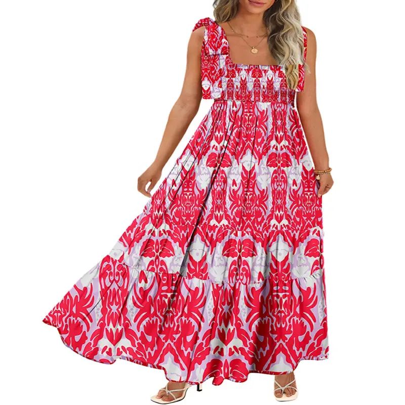 CURBODO Women's Summer Maxi Dress Boho Spaghetti Straps Casual Long A-line Smocked Beach Dress Square Neck Flowy Sun Dress Flattering Elegant summer outfits Homecoming Dresses Chic Day Fabric Fashion Soft Womenswear - CURBODO Women's Summer Maxi Dress Boho Spaghetti Straps Casual Long A-line Smocked Beach Dress Square Neck Flowy Sun Dress Flattering Elegant summer outfits Homecoming Dresses Chic Day Fabric Fashion Soft Womenswear -
