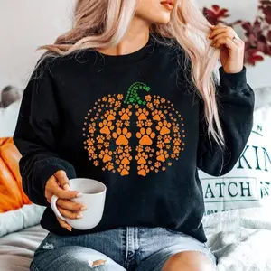 Paw Pumpkin Sweater, Dog Mama Halloween Sweatshirt, Paw Print Pumpkin Dog Shirt Retro Fall Sweatshirt, Thanksgiving Sweater for Dog Mom Gift