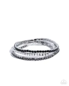 Colorful Cabaret - Black Rhinestone White Pearl Silver Stretchy Bracelet Stack - Paparazzi