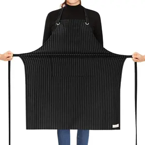 Stripe Stretch Apron for Men Women Chef Big and Tall Large Striped Aprons with Pockets for Kitchen Cooking