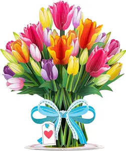 HugePop Tulip Flower Pop Up Card with Detachable 3D Paper Bouquet 10"x14" for Birthdays Valentine's Day & Mother's Day