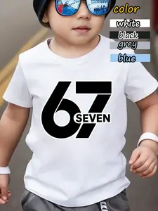 2026 Trendy Short Sleeve Boys' Tee, Graphic Shirt, Simple Number Print Design, Comfortable Fabric, Casual Fashion Versatile Fit, Perfect Daily Wear
