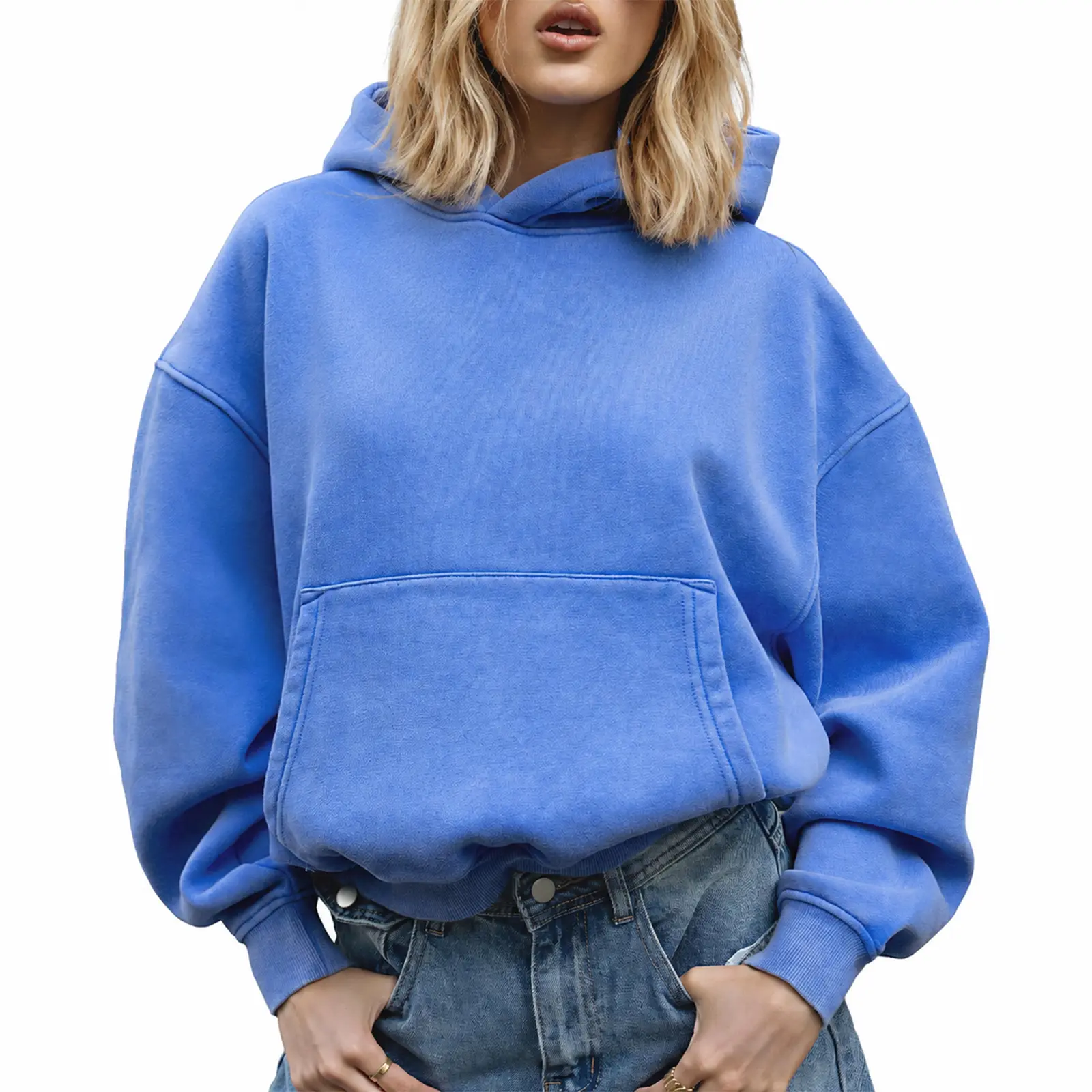 FAIABLE Women's Cropped Hoodie Oversized Fleece Sweatshirt Boxy Pullover Hooded Sweatshirt Soft Brushed Casual Long Sleeve Vintage Washed Fall Winter Trendy Hoodies for Women Loose Fit