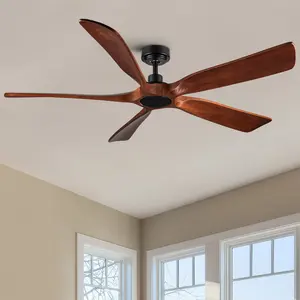 60-in Farmhouse Solid Wood Ceiling Fan - Solid Walnut Construction, Remote Control, Reversible DC Motor, Multiple Wind Speeds, Slanted Ceilings Compatible (No Light)
