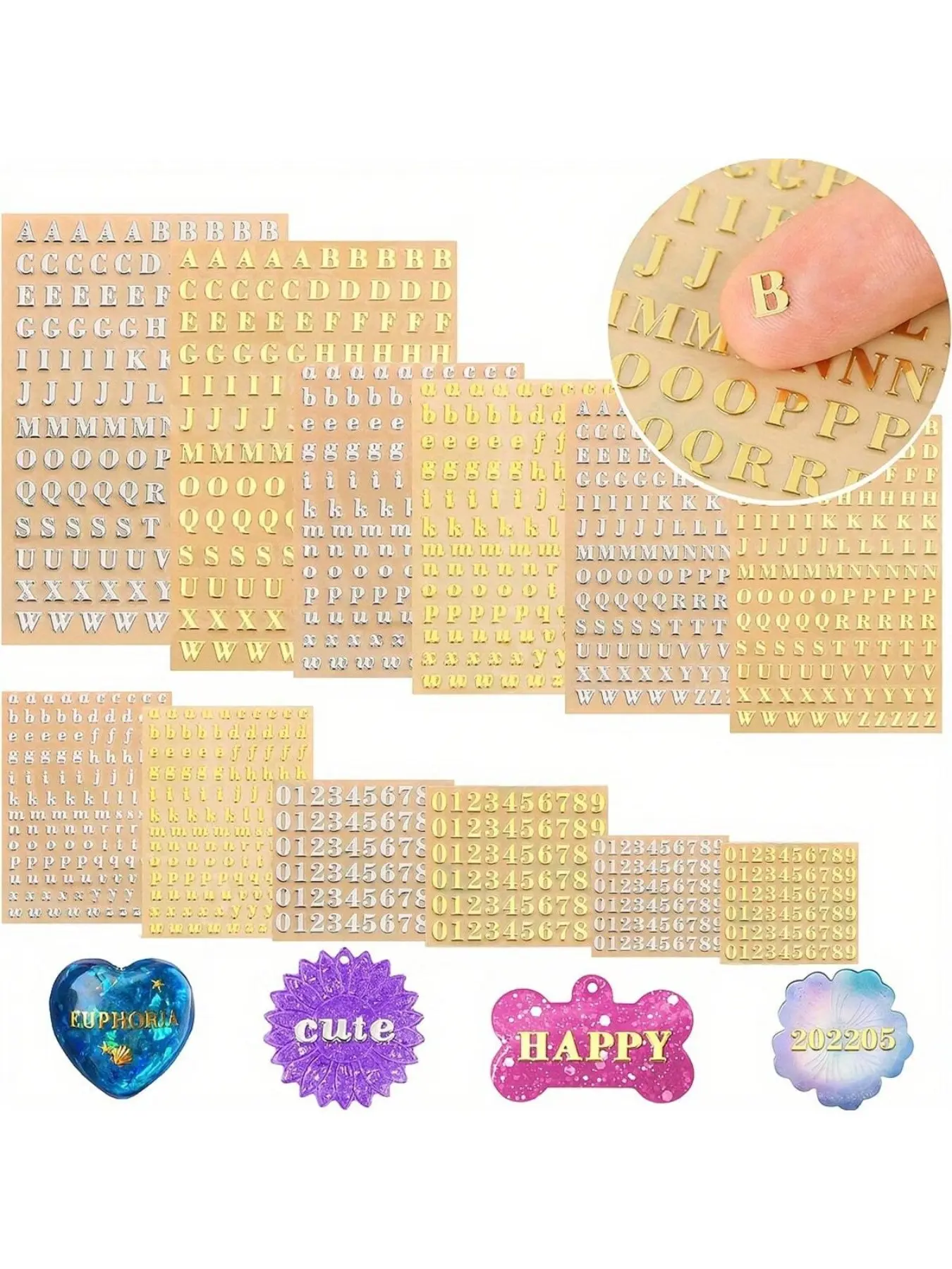 12pcs Mini Alphabet & Number Resin Stickers, Letter Stickers - Adhesive Decals, Self-Adhesive, Glitter Golden & Silvery, 4.5mm/3mm - Perfect for DIY Epoxy Casting, Scrapbooking & Decor, DIY Crafts Stickers, DIY Decorative Stickers, Sticker Letters