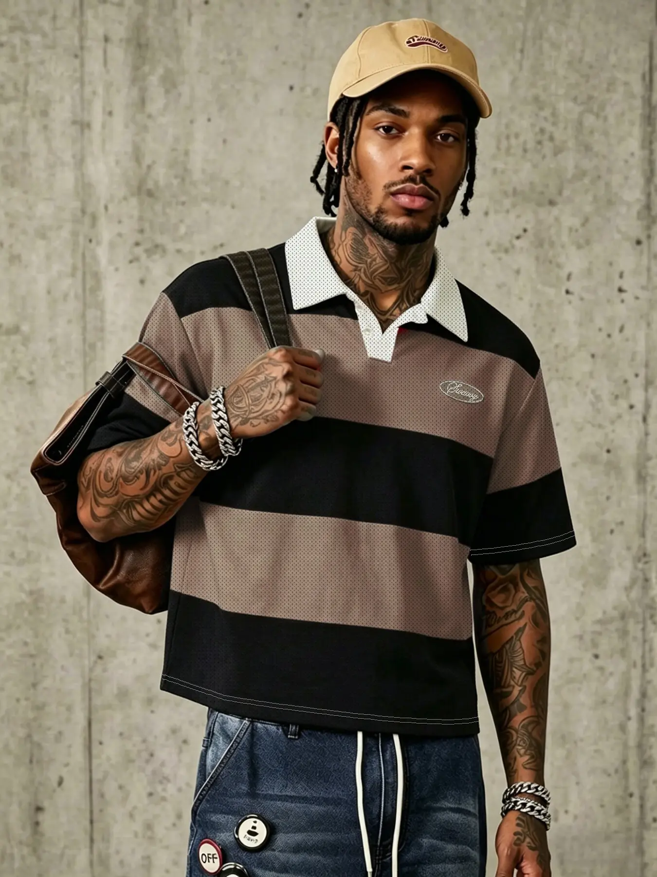 Vintage Wide Striped Short Streetwear Polo Shirt for Men, Menswear Summer High Street Casual Classic Fashion, Loose Fit Turn-Down Collar, Short Sleeve T-Shirt