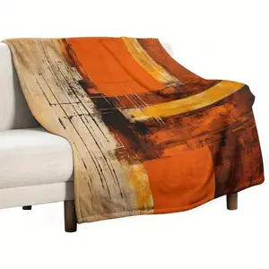 Abstract Rustic Orange & Brown Throw Blanket - Soft Fuzzy Plush, Vintage Messy Art Print, Polyester