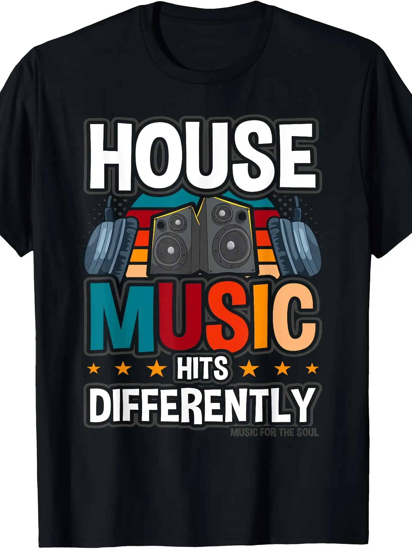 Men's Unisex Casual Crew Neck Short-Sleeve Cotton Digital Print T-Shirt - Retro Streetwear Casual Graphic Tee for House Music Lovers, Lightweight, All-Season, Machine-Washable Menswear Top