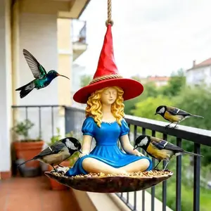 Beautiful Girl Bird Feeder Resin Craft, Garden Courtyard Hanging Decoration, Ornamental Sculpture for Outdoor Spaces, Elegant Yard Art Piece