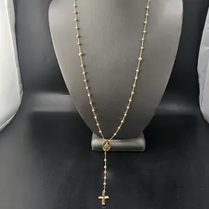 14K Gold Rosary Necklace 24" Beaded Design with Cross Pendant A-2057 Elegant Religious Jewelry for Enthusiasts