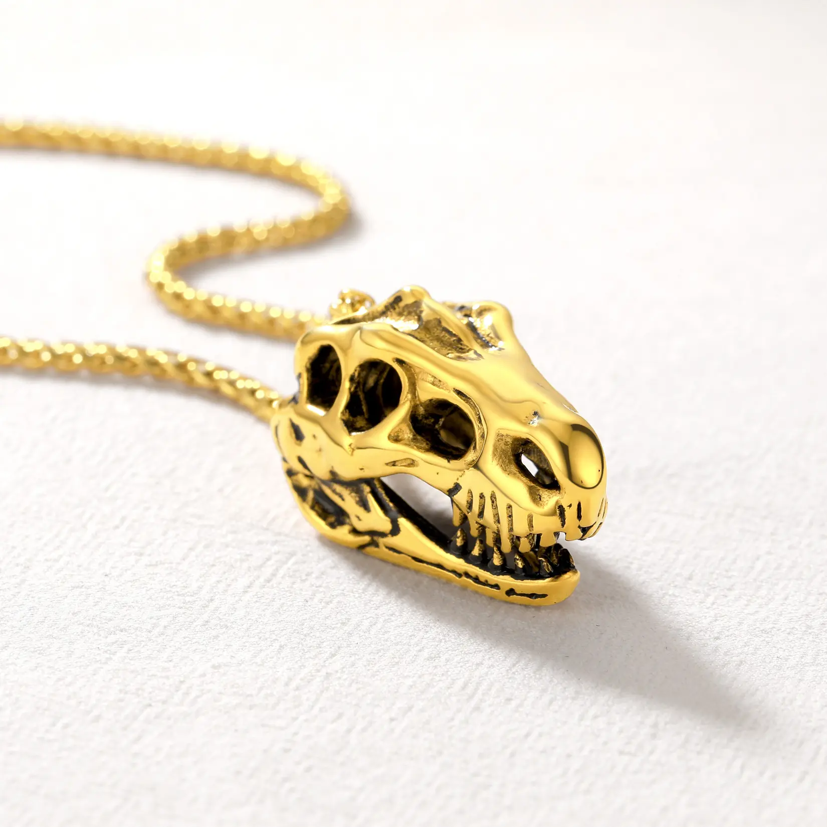 U7 Men's Punk Biker Stainless Steel Necklace, 22"+Ext. Hypoallergenic Alligator Dinosaur Tyrannosaurus Rex Skeleton Pendant with Chain for Party Wear, Stainless Steel Jewelry