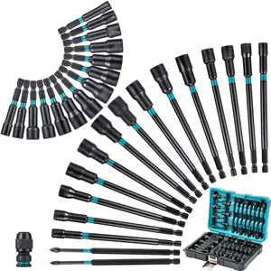 24PCS Magnetic Nut Driver Set,fathersdaygift,  1/4" Impact Drill Driver Bit Set, Long Nut Drivers 6INCH, Metric & SAE Nut Drivers for Impact Drill, Socket Set, Impact to Hex Converter, PH1, PH2, Storage Box