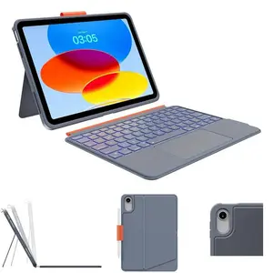 Tablet Keyboard with Case, Wireless Detachable Magnetic Stand Rechargeable Keyboard with Folio Slim Compact Removable Cover with Trackpad, Tablet Accessories