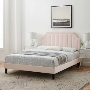 Modway Sienna Performance Velvet Queen Platform Bed in Pink