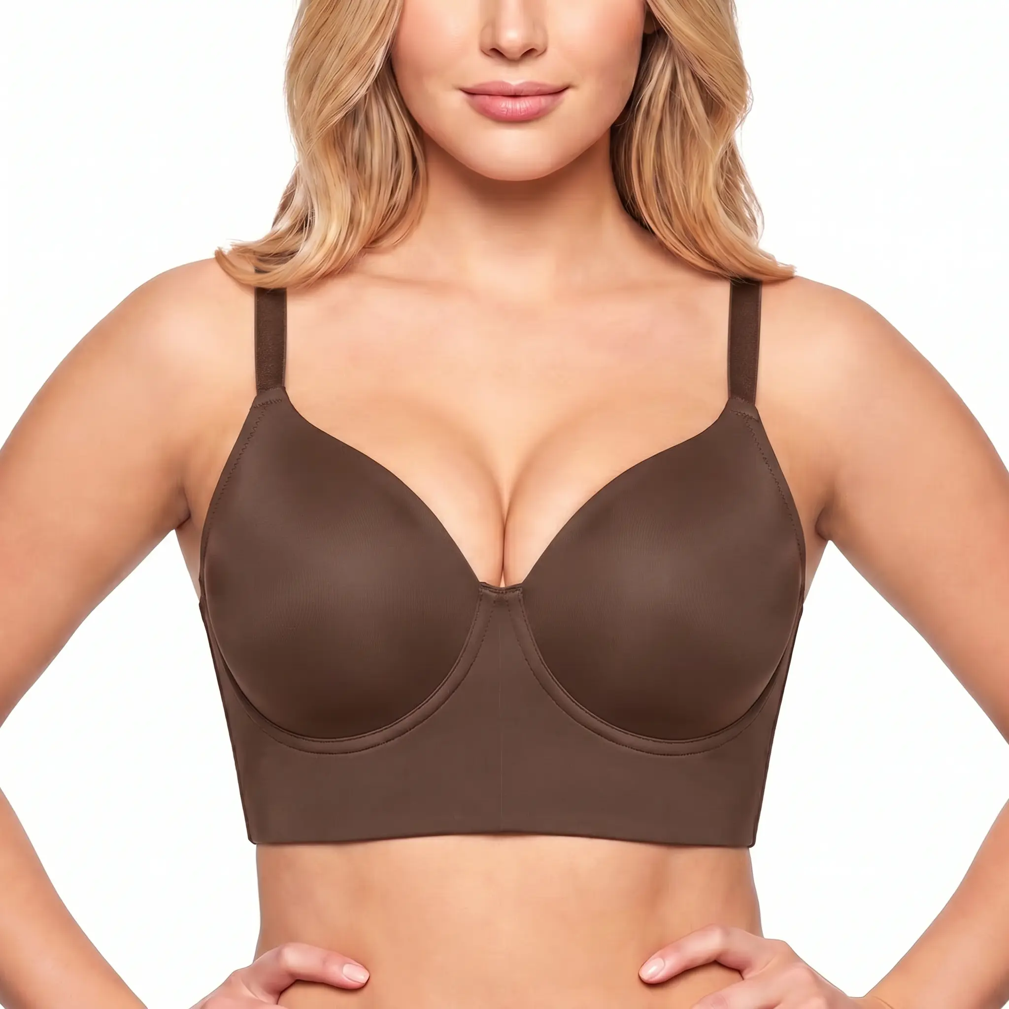 HSIA Delia Curvy Seamless Non Padded Plus Size Full Coverage Supportive Lycra Longline Underwire Bra for Large Bust T-Shirt Bra Side Smoothing Wide Back Coverage Tank Vest Bra Wide Adjustable Straps Breathable High Elastic Stretch Fit Bra for Curvy Women