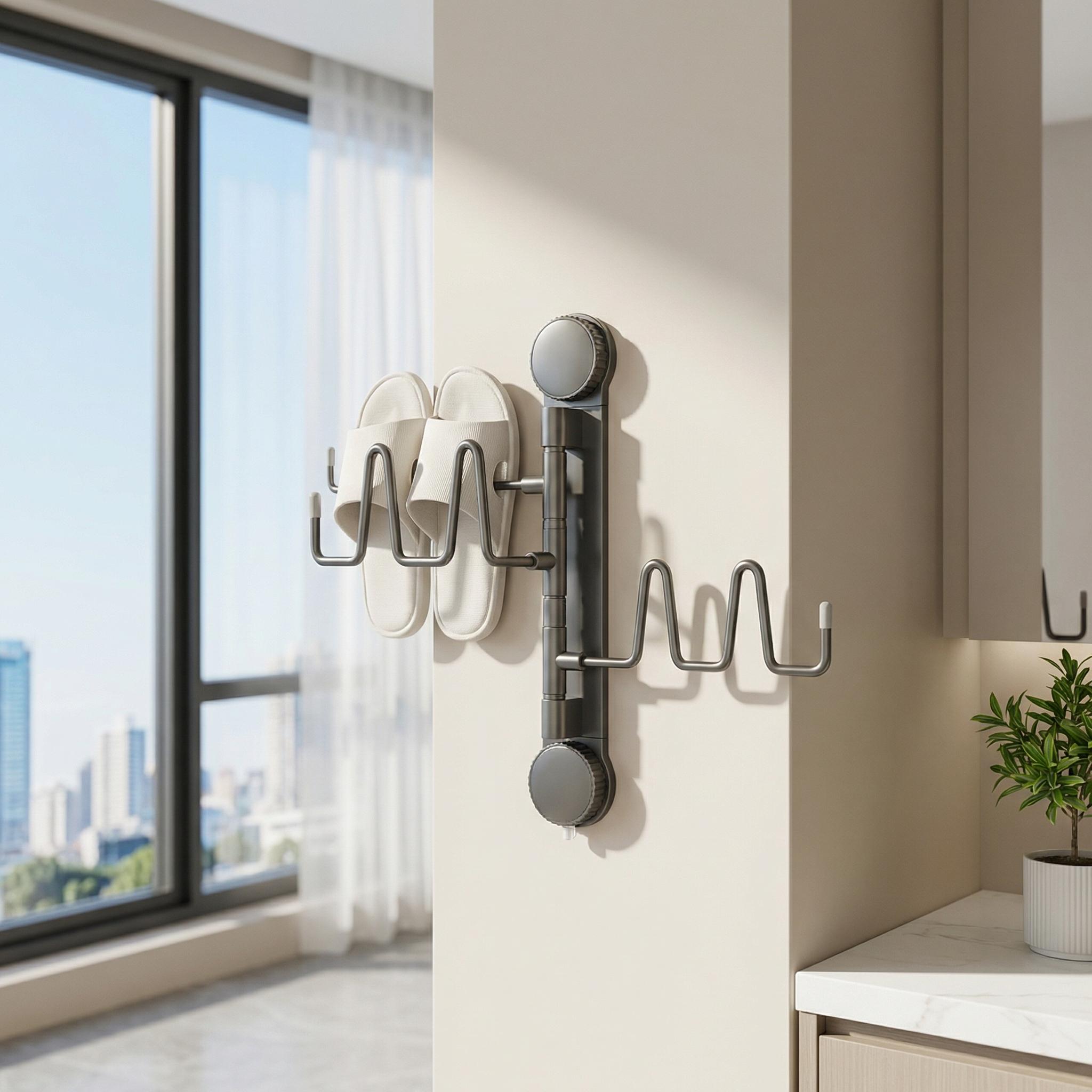 No-Drill Space Aluminum Slipper Rack, Wall Mounted Rotatable Shoe Organizer, Renter-Friendly Bathroom Storage, Heavy Duty Suction Cup Holder for Slippers, Towels, Kitchen Utensils No-Drill Space Aluminum Slipper Rack, Wall Mounted Rotatable Shoe Organizer, Renter-Friendly Bathroom Storage, Heavy Duty Suction Cup Holder for Slippers, Towels, Kitchen Utensils