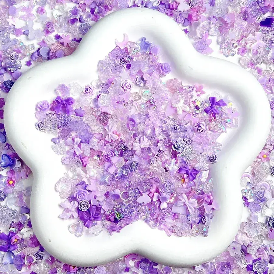 50Pcs Luminous Mixed Resin Rose Flower Nail Art Charms Bear Rabbit Beads DIY for Manicure Phone Crafts Decoration