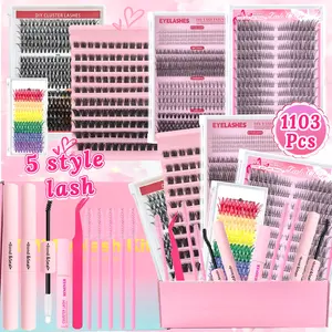 14 Counts DIY Eyelash Clusters Kit, Mixde Style Wispy Eyelash Extensions, 9-16mm D Curl Individual Lashes with 2 Bond and Seal, Remove, Tweezer, 5 Brush, Mini Box, Newbie-Friendly Set, Special Occasion Eyelashes, Cosplay, Eyelash Extension Glue
