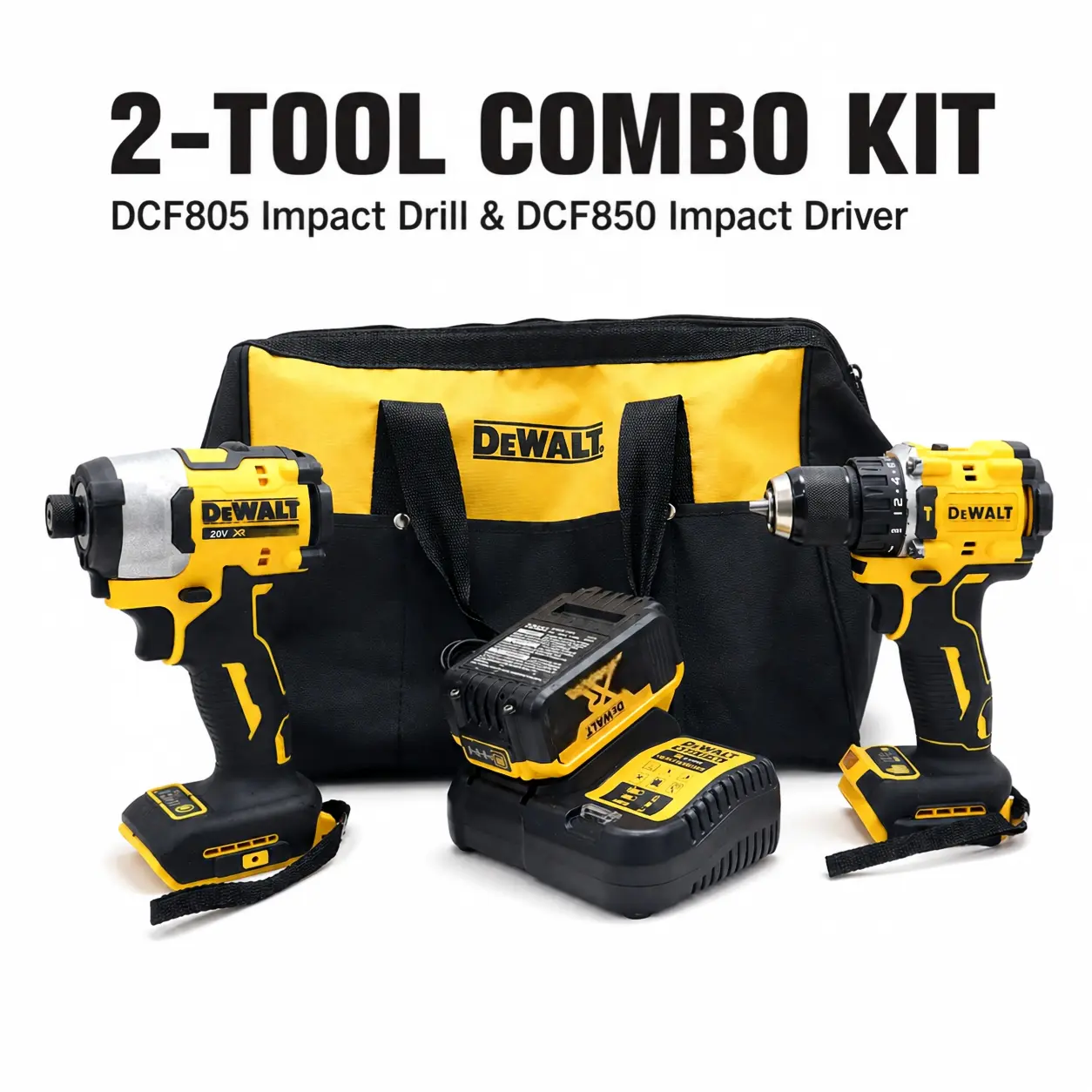 Brushless Motor Cordless Max XR Impact Wrench & Mini Electric Drill Kit Set (DCF805, DCF850) - 10mm Capacity, 205N.m Torque, High Control Mode, Heavy-Duty for Construction, Automotive Repair, 205Nm Torque