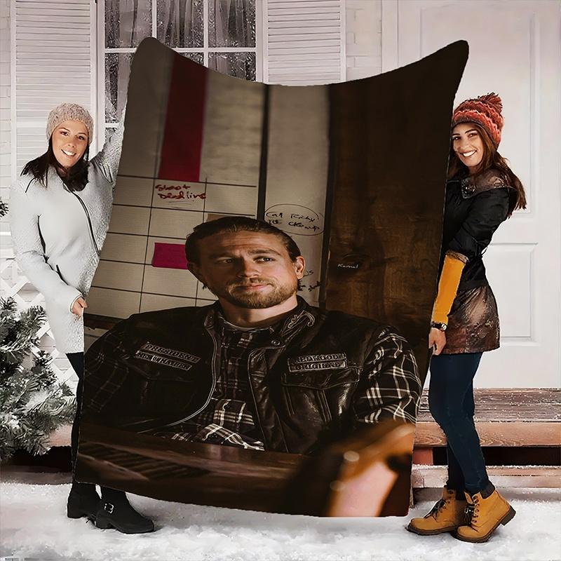 Jax Teller Character Printed Flannel Blanket - Soft, Cozy Throw with Vibrant Colors & Detailed Design, Perfect for Home Decor, Gifts for Christmas, Valentine'S Day, Weddings, Birthdays, and More, Cozy Home Accessory | Vibrant Character Design