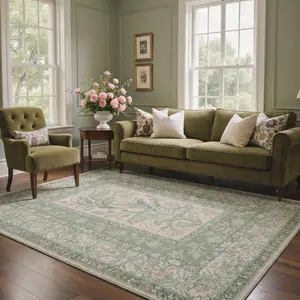 【Summervibes】GENIMO Soft Area Rug – Non-Slip, Pet Friendly, Machine Washable Floor Rug, Home Carpet Perfect for Living Room, Bedroom, Kitchen, Hallway Decor ,ARF032-GREEN