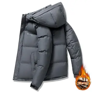 Winter Thick Warm Graphene Lined Hooded Zipper Cardigan Windproof Men's Cotton Jacket Coat, Padded Casual Ski Jacket Suitable For Cold Weather Fleece Menswear Pockets Polyester