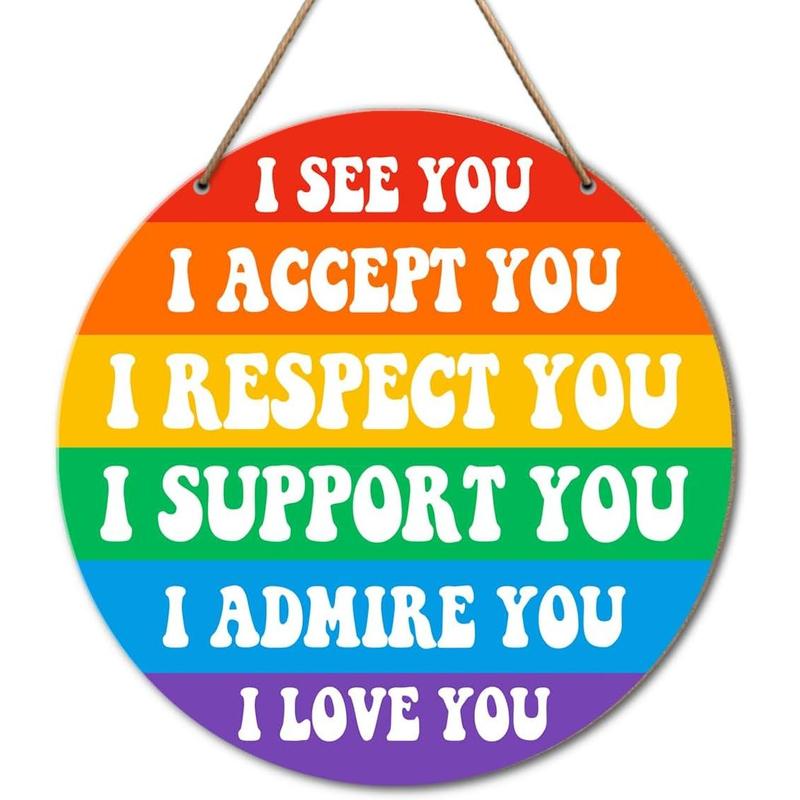 LGBT Signs Wall Decor, LGBT Rainbow Pride Signs for Home Office Door Decorations LGBTQ Lesbian Gay Queer Room Hanging Signs Decor, LGBT Pride Month Gifts, I See You 12 X 12 Inch