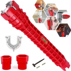 14-in-1 Multifunctional Faucet and Sink Wrench  with Labor-Saving Features, Precision Slotting for Tight Spaces  Ideal Plumbing Tool for Kitchens, Bathrooms, Toilets, and Sinks (14 in 1 red)