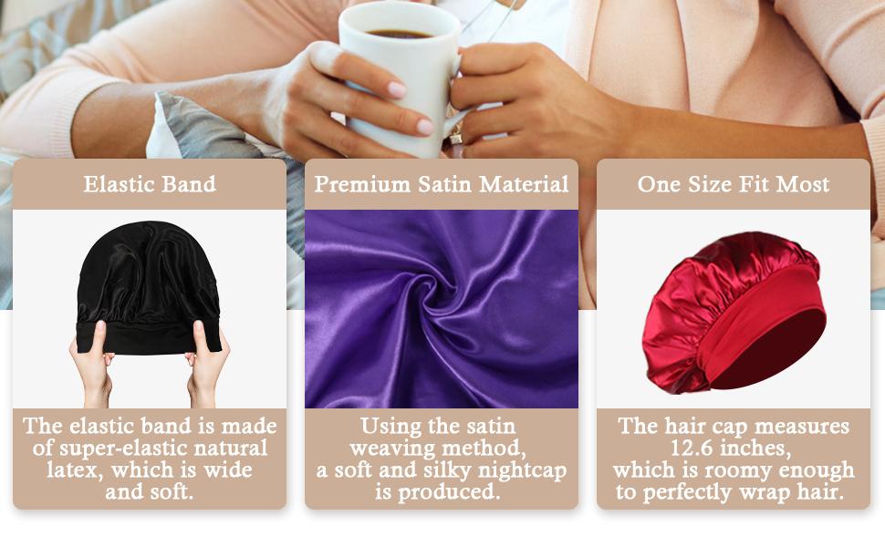 4Pcs Satin Silk Hair Bonnet for Sleeping – Wide Elastic Band Sleep Cap