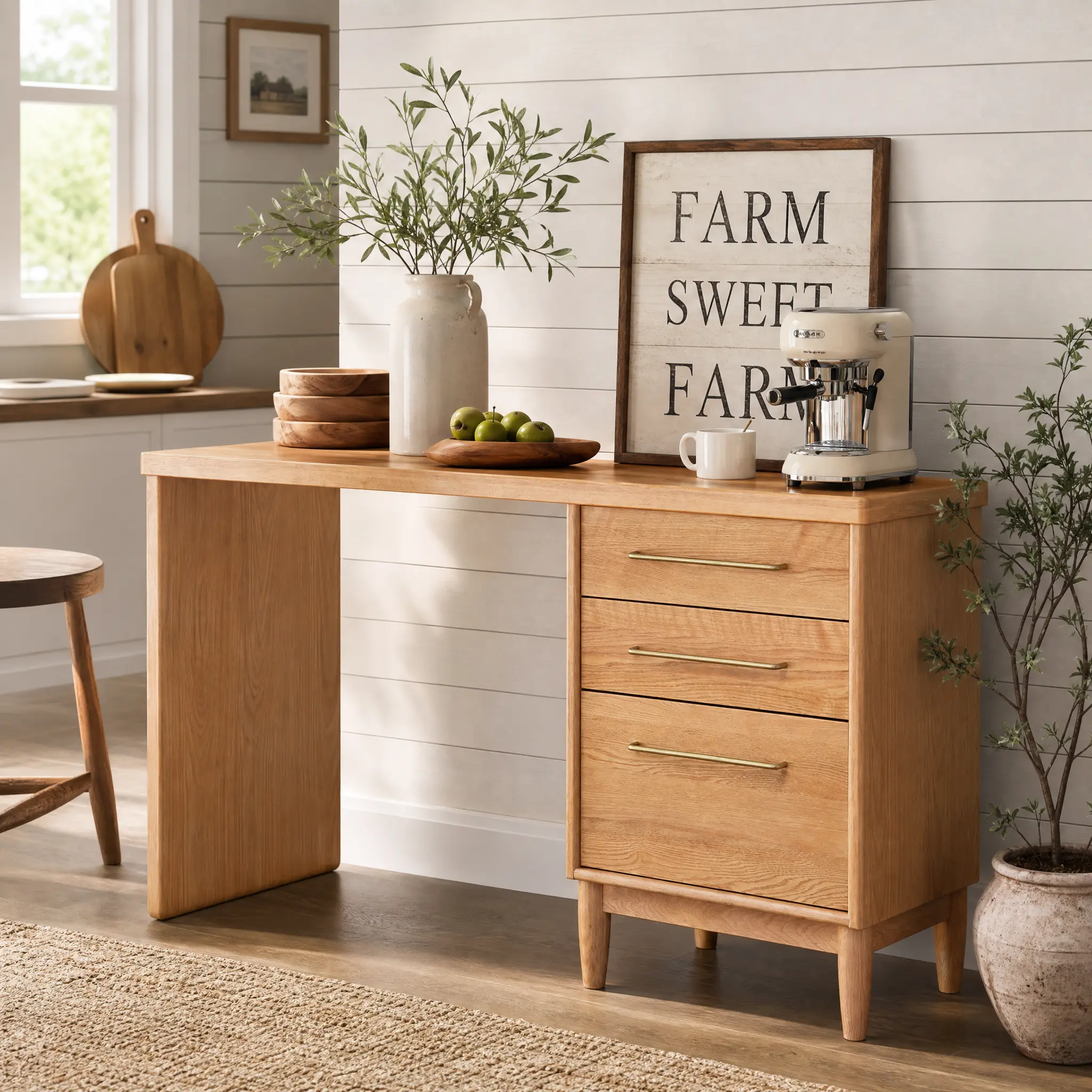 【Clearance sale】YESWOOD 59" Solid Oak Wood Sideboard, Multi-Functional Cabinet Designed to Pair with Folding Tables & Under Table Storage, 3-Drawer Storage Cabinet for Apartments, Dining Room & Kitchen